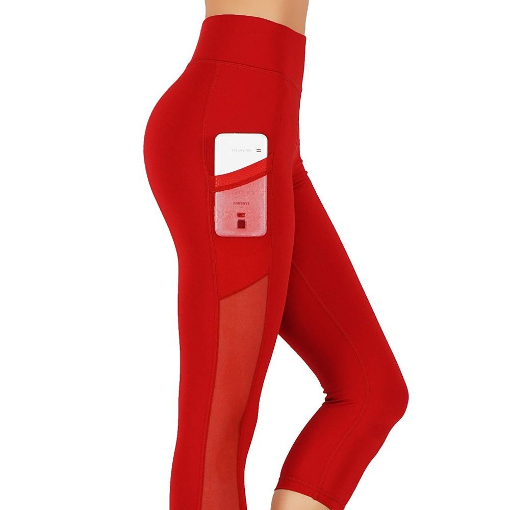 Yoga Leggings Side Mesh Pockets Pants Capri GD56